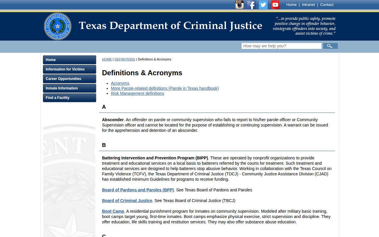 TDCJ definitions for projected release and related release terms